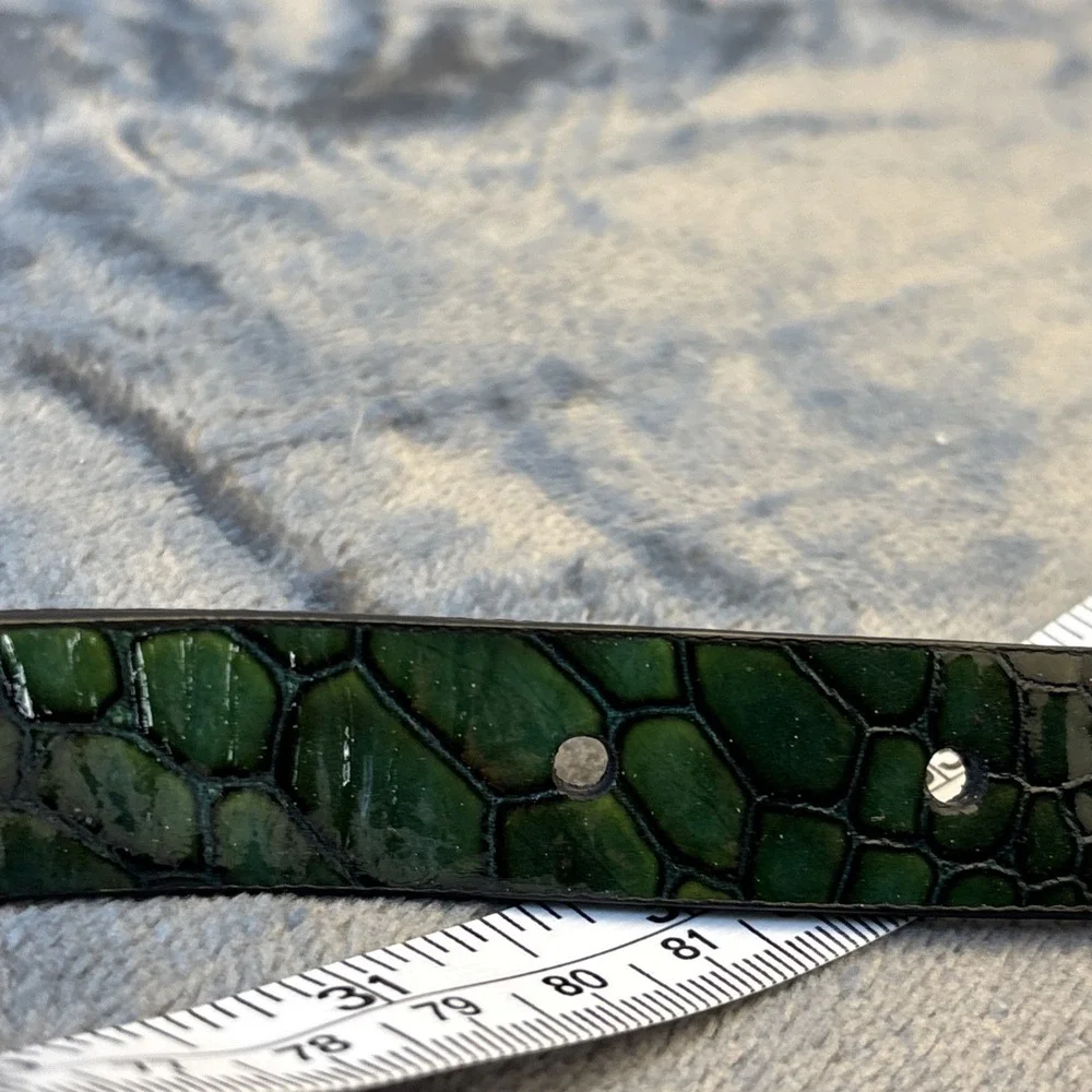 Silver Green Leather‎ Belt Reversible Snakeskin Embossed Reptile M NWT - Picture 16 of 16